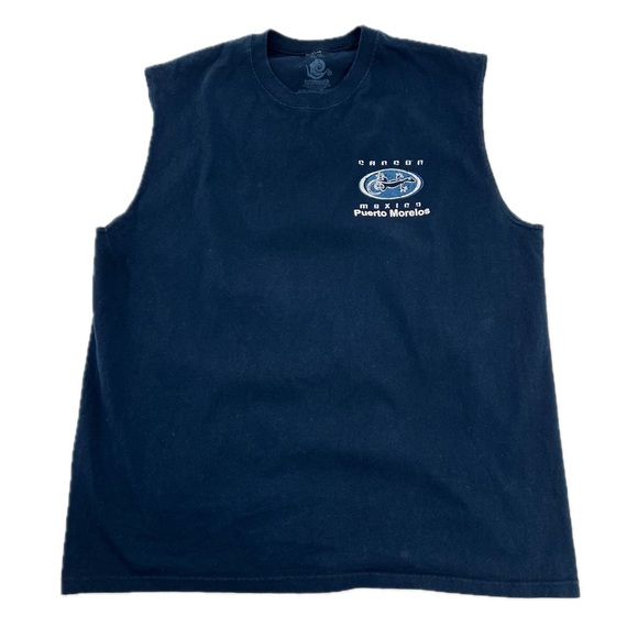 Cancun, Puerto Morelos Riviera Maya Mexico Sleeveless T-Shirt Navy Men's Size XL - Picture 1 of 10